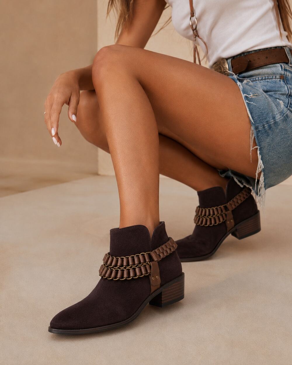 Sam Edelman Brown Suede Ankle Boots Womens 7.5 Booties Western Braided Fall